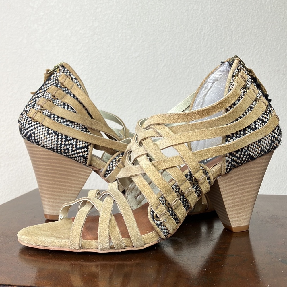 Women's Tan Suede Strappy Heeled Sandals